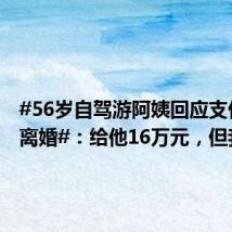#56岁自驾游阿姨回应支付16万离婚#:给他16万元,但我自