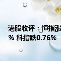 港股收评:恒指涨0.22% 科指跌0.76%