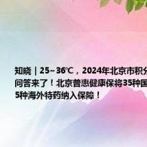 知晓｜25~36℃，2024年北京市积分落户政策问答来了！北京普惠健康保将35种国内特药、65种海外特药纳入保障！