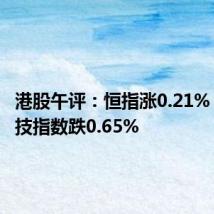 港股午评:恒指涨0.21% 恒生科技指数跌0.65%