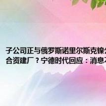 子公司正与俄罗斯诺里尔斯克镍公司洽谈合资建厂?宁德时代回应:消息不属实