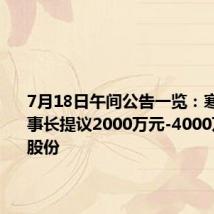 7月18日午间公告一览:寒武纪董事长提议2000万元-4000万元回购股份