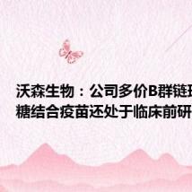 沃森生物：公司多价B群链球菌多糖结合疫苗还处于临床前研究阶段