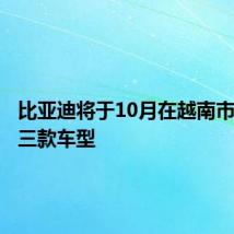 比亚迪将于10月在越南市场推出三款车型