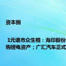 资本圈 | 1元退市众生相：海印股份停牌收购锂电资产；广汇汽车正式撞线
