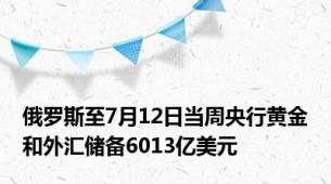 俄罗斯至7月12日当周央行黄金和外汇储备6013亿美元