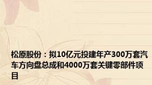 松原股份：拟10亿元投建年产300万套汽车方向盘总成和4000万套关键零部件项目