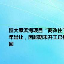 恒大原滨海项目“商改住”后拟今年出让,因超期未开工已被政府收回