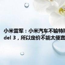 小米雷军：小米汽车不输特斯拉Model 3，所以定价不能太便宜