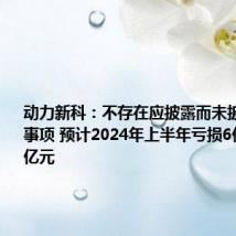 动力新科:不存在应披露而未披露的重大事项 预计2024年上半年亏损6亿元-7.8亿元