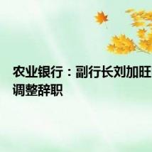 农业银行：副行长刘加旺因工作调整辞职