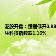 港股开盘：恒指低开0.98%，恒生科技指数跌1.16%