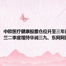 中欧医疗健康股票仓位升至三年最高,葛兰二季度增持华润三九、东阿阿胶