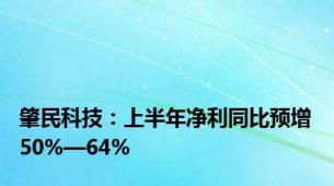 肇民科技：上半年净利同比预增50%—64%