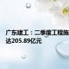 广东建工：二季度工程施工金额达205.89亿元