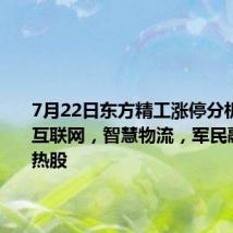 7月22日东方精工涨停分析:工业互联网,智慧物流,军民融合概念热股