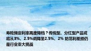 寿险预定利率再度降档？传统型、分红型产品或将从3%、2.5%调降至2.5%、2% 防范利差损仍是行业重大挑战