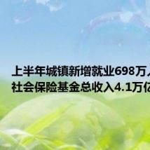 上半年城镇新增就业698万人 三项社会保险基金总收入4.1万亿元