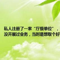 私人注册了一家“厅级单位”，当事人：没开展过业务，当时是想取个好名称
