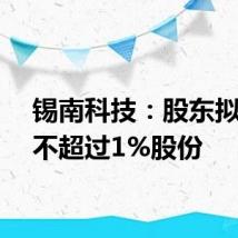 锡南科技：股东拟减持不超过1%股份