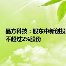 晶方科技:股东中新创投拟减持不超过2%股份