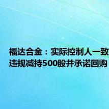 福达合金:实际控制人一致行动人违规减持500股并承诺回购