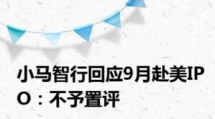 小马智行回应9月赴美IPO：不予置评