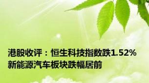 港股收评：恒生科技指数跌1.52% 新能源汽车板块跌幅居前