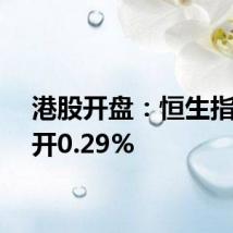 港股开盘：恒生指数低开0.29%
