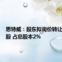 思特威：股东拟询价转让800万股 占总股本2%