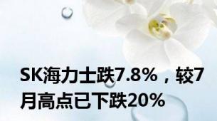 SK海力士跌7.8%，较7月高点已下跌20%