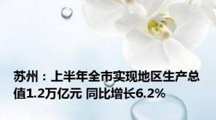 苏州：上半年全市实现地区生产总值1.2万亿元 同比增长6.2%