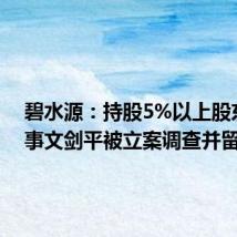 碧水源：持股5%以上股东、董事文剑平被立案调查并留置