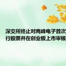 深交所终止对鹰峰电子首次公开发行股票并在创业板上市审核