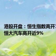 港股开盘：恒生指数高开1.03% 恒大汽车高开近9%