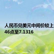 人民币兑美元中间价较上日调降46点至7.1316