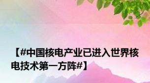 【#中国核电产业已进入世界核电技术第一方阵#】