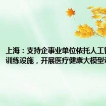 上海：支持企事业单位依托人工智能数据训练设施，开展医疗健康大模型训练