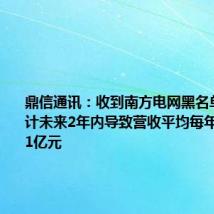 鼎信通讯:收到南方电网黑名单预警 估计未来2年内导致营收平均每年下降约3.1亿元