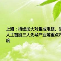 上海：持续加大对集成电路、生物医药、人工智能三大先导产业等重点产业支持力度
