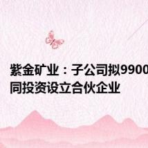 紫金矿业:子公司拟9900万元共同投资设立合伙企业