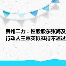 贵州三力:控股股东张海及其一致行动人王惠英拟减持不超过3%