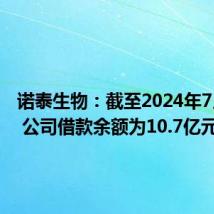 诺泰生物:截至2024年7月31日 公司借款余额为10.7亿元