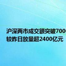 沪深两市成交额突破7000亿元 较昨日放量超2400亿元