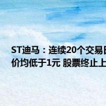 ST迪马：连续20个交易日收盘价均低于1元 股票终止上市