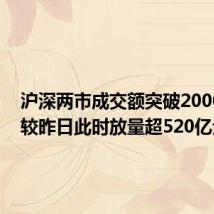 沪深两市成交额突破2000亿元 较昨日此时放量超520亿元