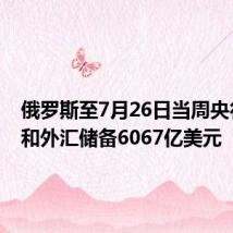 俄罗斯至7月26日当周央行黄金和外汇储备6067亿美元