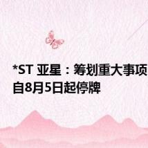 *ST 亚星：筹划重大事项，股票自8月5日起停牌