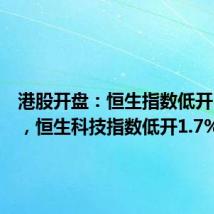 港股开盘：恒生指数低开1.62%，恒生科技指数低开1.7%