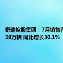 奇瑞控股集团：7月销售汽车19.58万辆 同比增长30.1%